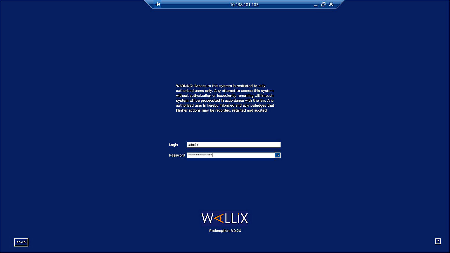 Screen shot of the Web UI login